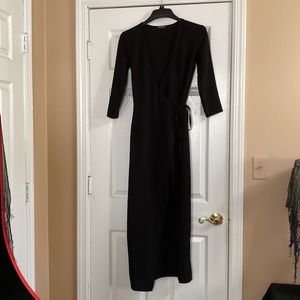 American Apparel Black Julliard Crepe Maxi Wrap Dress